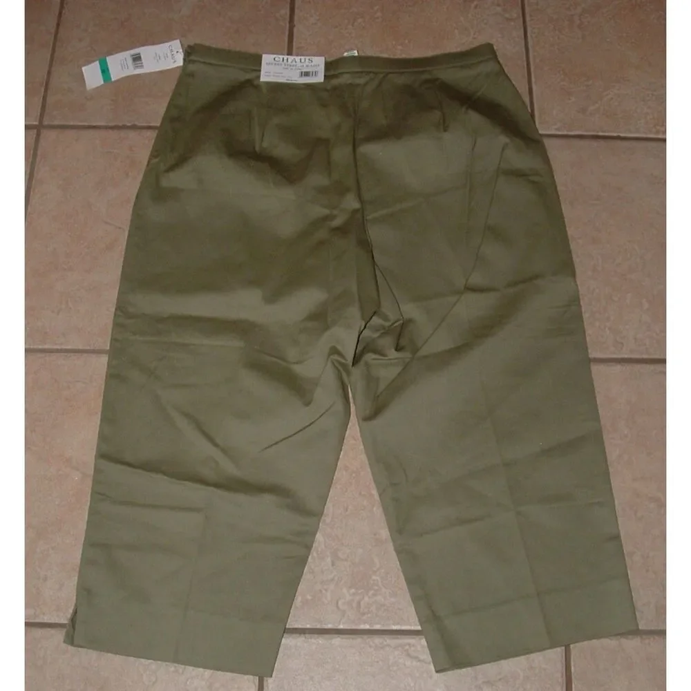 NEW NWT Sage Green Sz 16 Stretchy Cotton Side Zip Capris Cropped Pants CHAUS - Picture 3 of 4